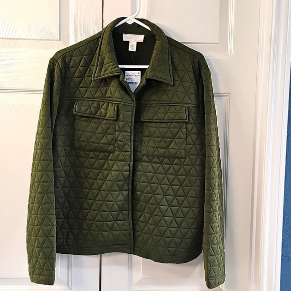NWT BY DESIGN Diamond Quilted Spread Collar Jacket Army Green Medium - Picture 1 of 13
